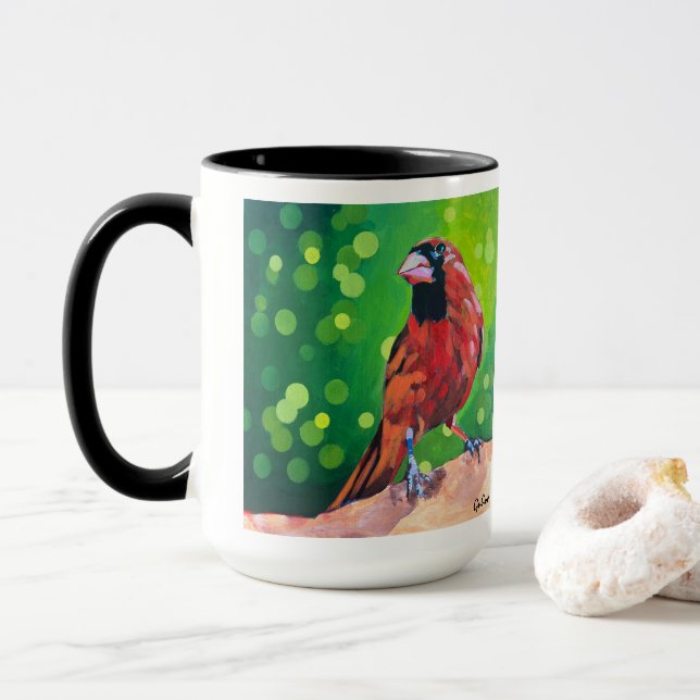 Caneca Cardinal Painting - Gift for Bird Lovers (Com Donut)