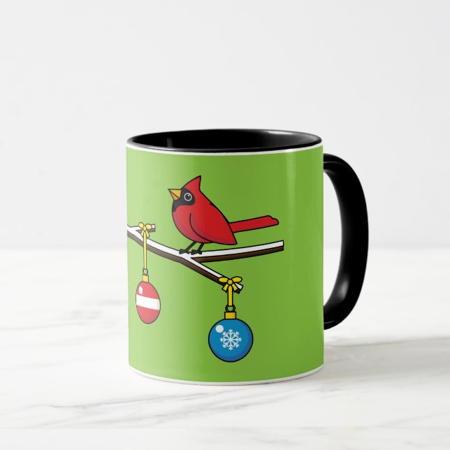 Caneca Cardinal Vermelho no Ramo Nu de Natal (Frente Esquerda)