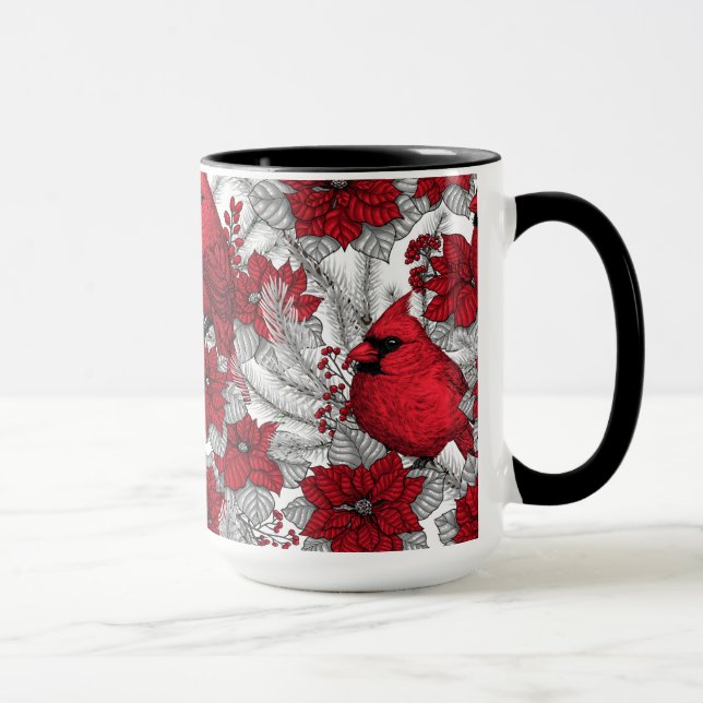 Caneca Cardinhas e poinsetos em vermelho e branco (Direita)