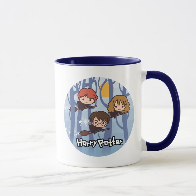 Caneca Caricatura Harry, Ron E Hermione Voando Em Florest (Direita)