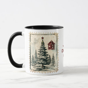 Caneca Carimbos de natais vintages. Nome editável.