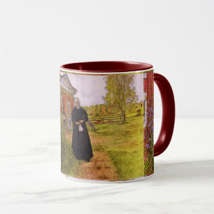 Caneca Carl Larsson Flores Vermelhas Vintage Pai e Mãe