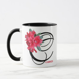 Caneca Carmen personalizável nome vermelho trendy floral 