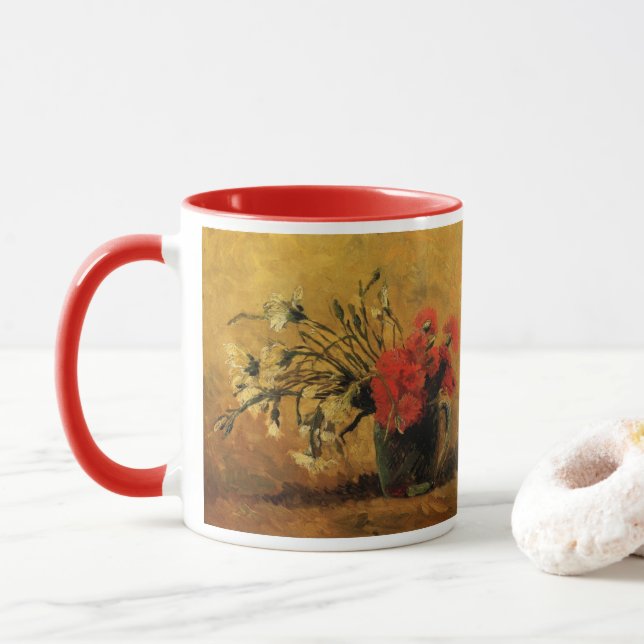 Caneca Carnations Vermelhos e Brancos por Vincent van Gog (Com Donut)