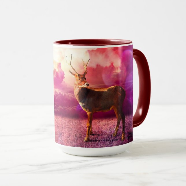 Caneca "Carneiro branco e pregado em nuvens cor-de-rosa (Frente Esquerda)