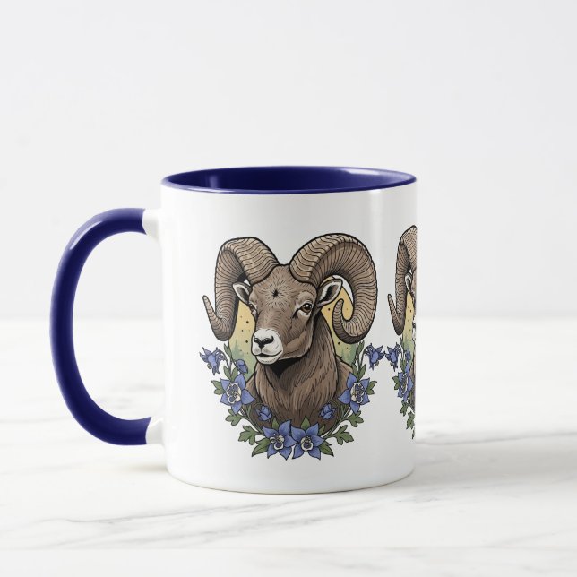 Caneca Carneiro-de-chifre-grande Com Flores de Aquilégia  (Esquerda)