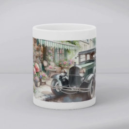 Caneca Carro Antigo e Charmoso Loja de Flores Aquarela