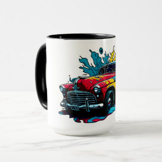 Caneca Carro com Mancha de Tinta Vintage Vermelho e Azul