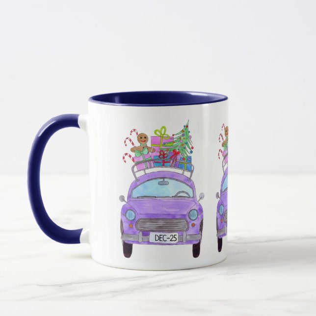Caneca Carro roxo com dobras de Natal (Esquerda)