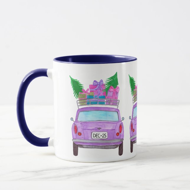 Caneca Carro roxo com dobras de Natal (Esquerda)