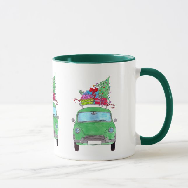 Caneca Carro Verde com Dobras de Natal (Direita)