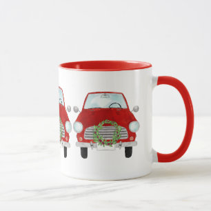 Caneca Carro vermelho com coroa de Natal