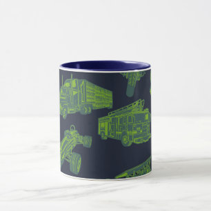 Caneca Carros em movimento azul e verde