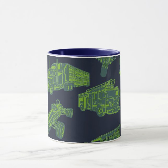 Caneca Carros em movimento azul e verde (Centro)