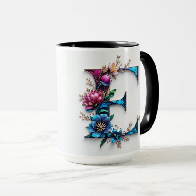 Caneca Carta E Coffee Mug - Design Floral para presente (Frente Esquerda)