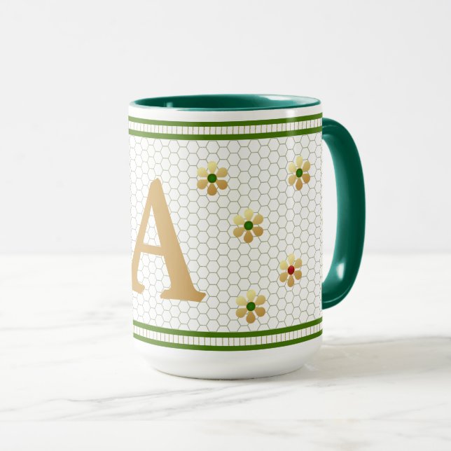 Caneca Carta Inicial Personalizada | Chic Dourada Daisy H (Frente Esquerda)