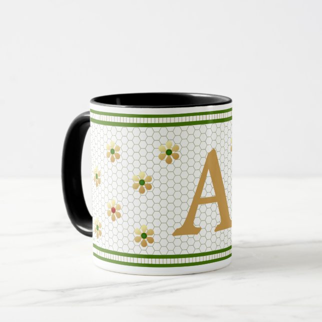 Caneca Carta Inicial Personalizada | Chic Dourada Daisy H (Frente Esquerda)