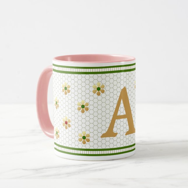 Caneca Carta Inicial Personalizada | Chic Dourada Daisy H (Frente Esquerda)