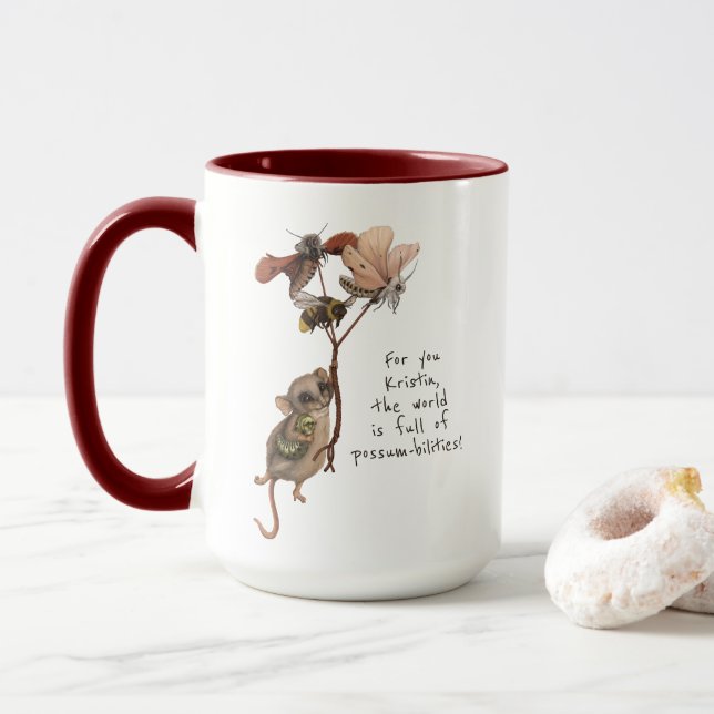Caneca Cartão de Despedida de Bee Kid Possum Whimsical (Com Donut)