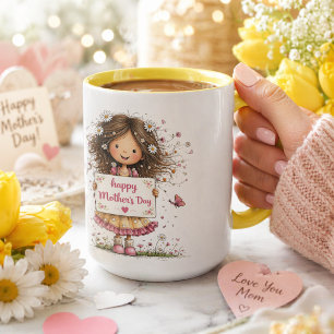 Caneca Cartão do Dia das Mães com Ilustração de Criança e