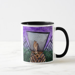 Caneca Cartão vazio das portas do cemitério