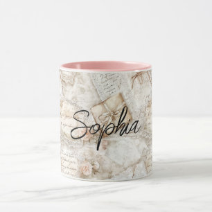 Caneca Cartas Florais Românticas de Pêssego