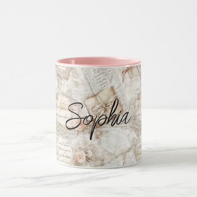 Caneca Cartas Florais Românticas de Pêssego (Centro)