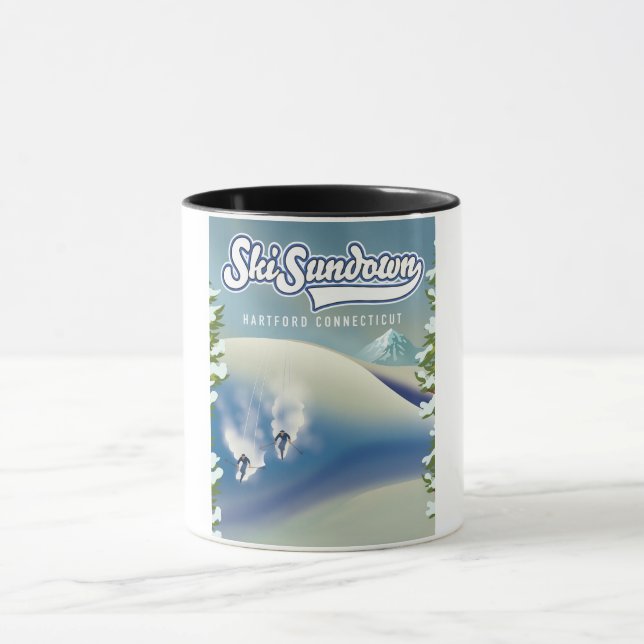 Caneca Cartaz de esqui Sundown Hartford Connecticut (Centro)