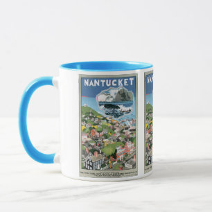 Caneca Cartaz de Viagem Antigo, Mapa da Ilha Nantucket, M
