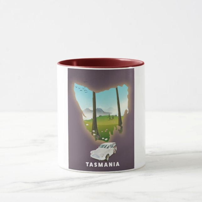 Caneca Cartaz de viagem do mapa ilustrado da Tasmânia. (Centro)
