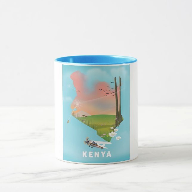Caneca Cartaz de viagem ilustração do mapa do Quênia. (Centro)