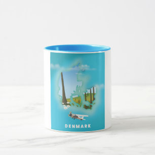 Caneca Cartaz de viagem ilustrado do mapa da Dinamarca.