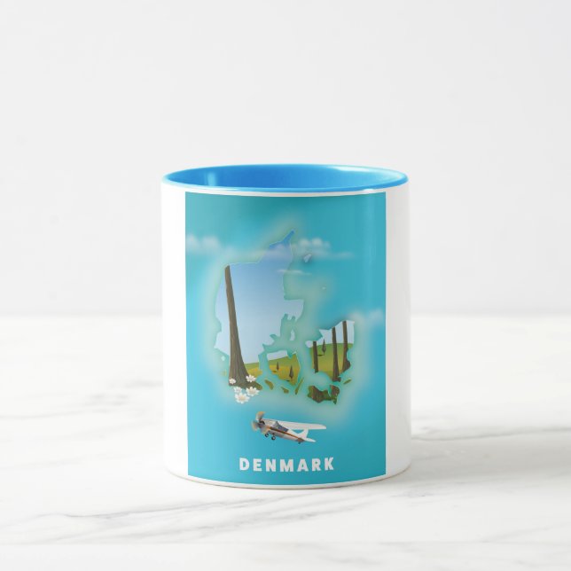 Caneca Cartaz de viagem ilustrado do mapa da Dinamarca. (Centro)