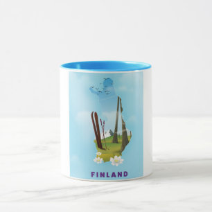 Caneca cartaz de viagem ilustrado do mapa da Finlândia
