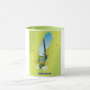 Caneca Cartaz de viagem ilustrado do mapa da Suécia.