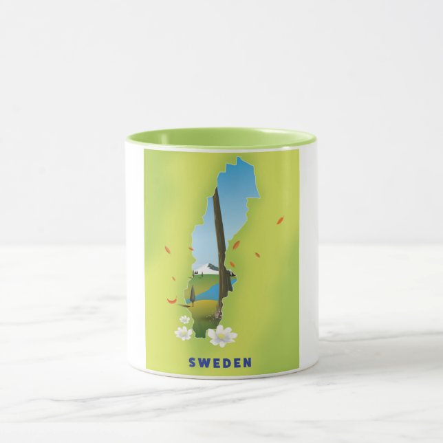 Caneca Cartaz de viagem ilustrado do mapa da Suécia. (Centro)