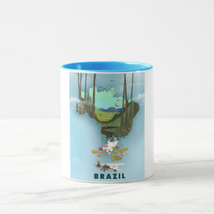 Caneca cartaz de viagem ilustrado mapa do Brasil