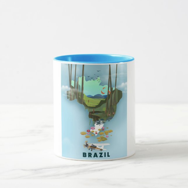 Caneca cartaz de viagem ilustrado mapa do Brasil (Centro)