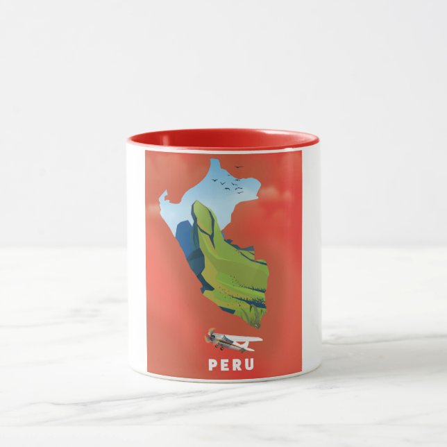 Caneca cartaz de viagem ilustrado mapa do Peru (Centro)