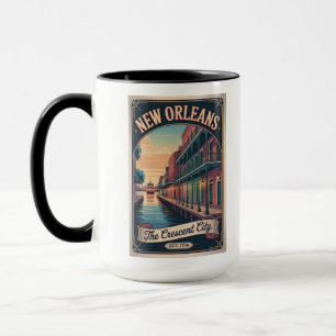 Caneca Cartaz de Viagem Retro Vintage Nova Orleans Louisi