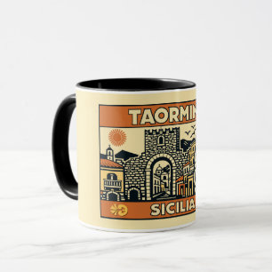 Caneca Cartaz Vintage Xilogravura Taormina Sicília