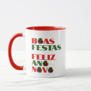 Caneca Cartões de natal de Tipografia Mínima em Português