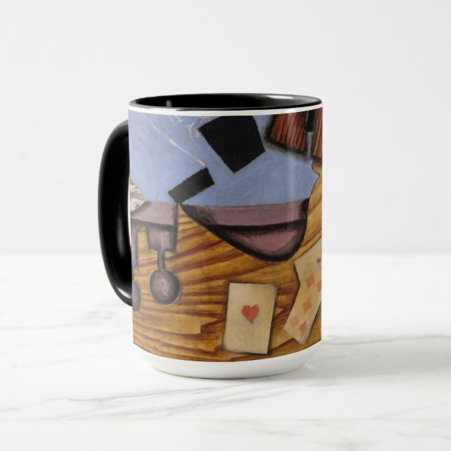 Caneca Cartões do violino e de jogo em uma mesa (Frente Esquerda)
