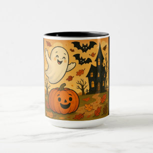 Caneca Cartografia de abóbora-fantasma do Dia das Bruxas