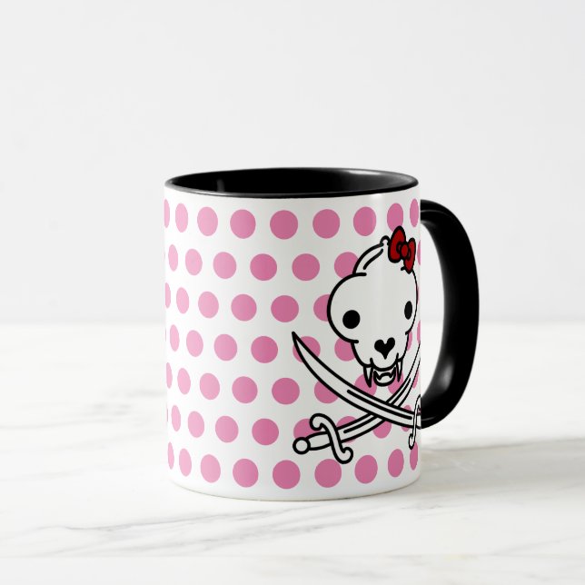 Caneca Cartoon Black White Jolly Gatinho Pirata Ossos do  (Frente Esquerda)