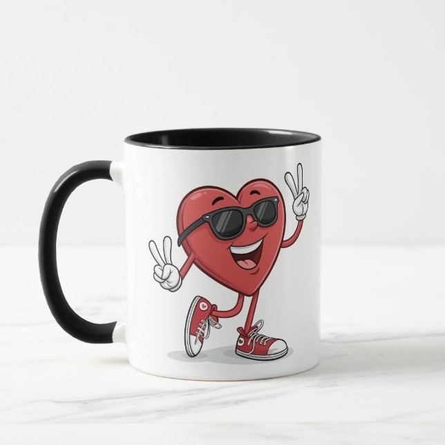 Caneca Cartoon de Coração Divertido com óculos de sol Des (Esquerda)