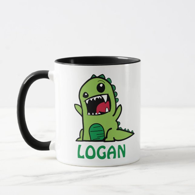 Caneca Cartoon de dinossauro engraçado com nome (Esquerda)