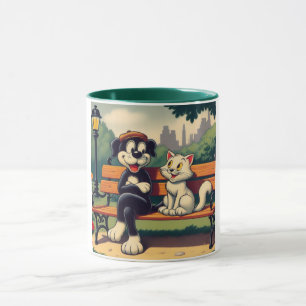 Caneca Cartoon de gato/cão, bonito, vintado