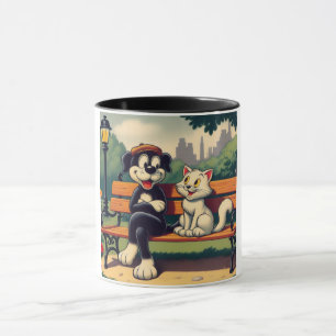 Caneca Cartoon de gato/cão, bonito, vintado