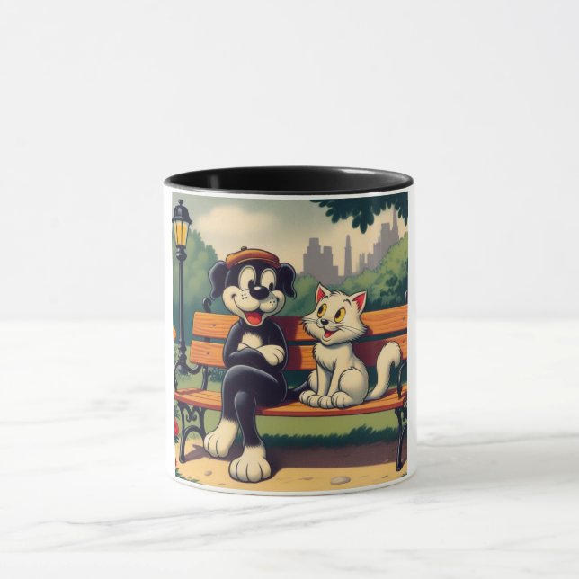 Caneca Cartoon de gato/cão, bonito, vintado (Centro)